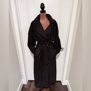 London Fog Black Trench Coat Belted Hooded Classic Rain Coat Size 14